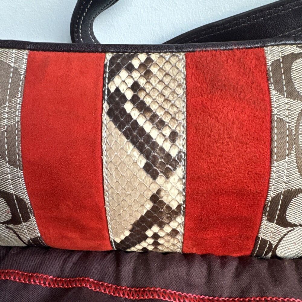 Coach Soho Demi Shoulder Bag Signature Tan Brown Red Suede Snake Y2K Vintage - Picture 14 of 15
